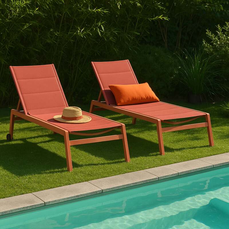 Tumbonas de aluminio y textileno reclinables 5 posiciones con ruedas - Lote de 2 - Lifestyle