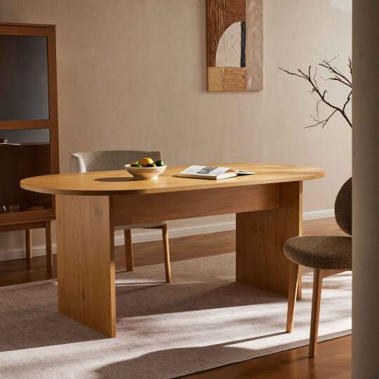 Mesa de comedor ovalada efecto madera FSC® 8 personas | Oviala