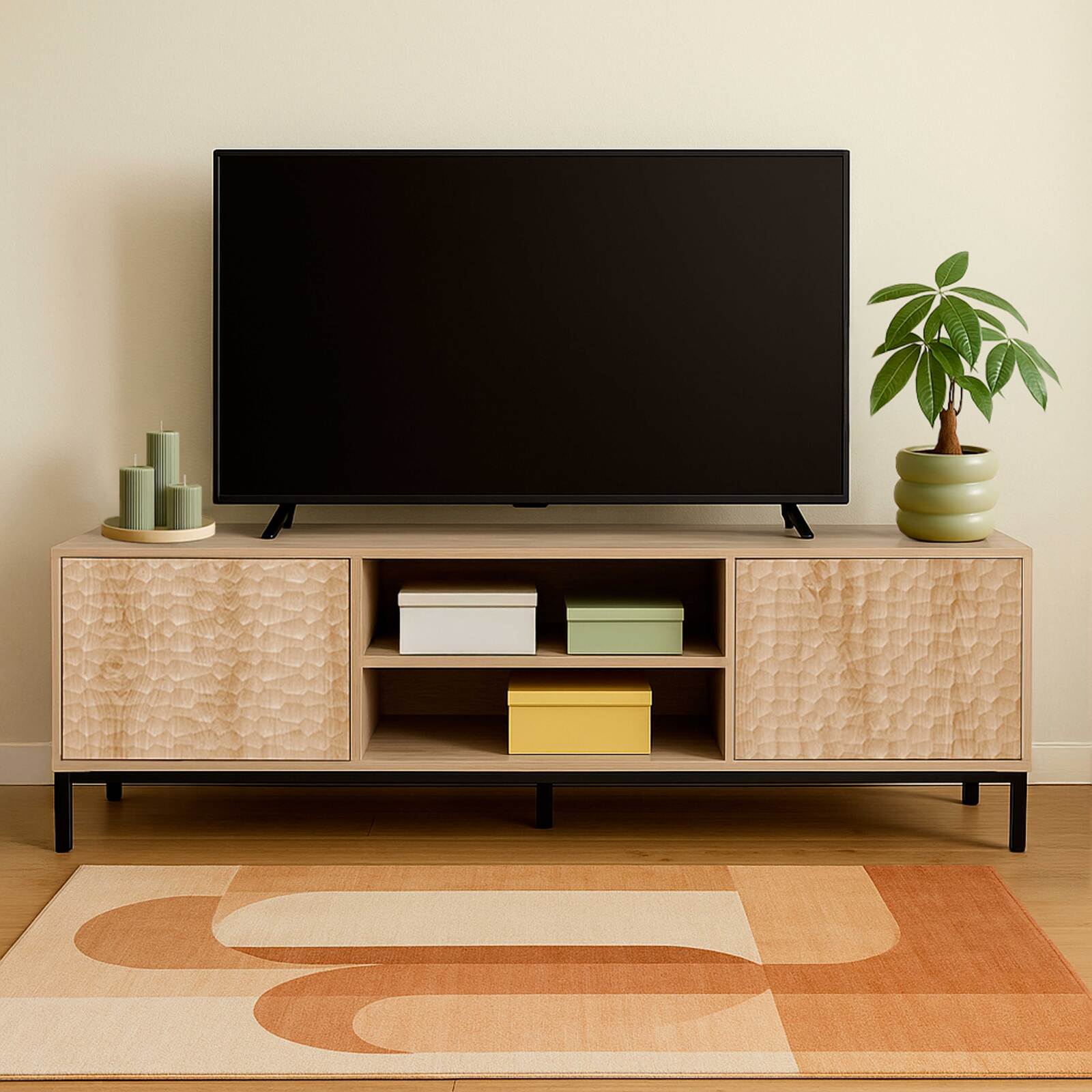 Mueble TV 160 cm efecto madera escandinavo