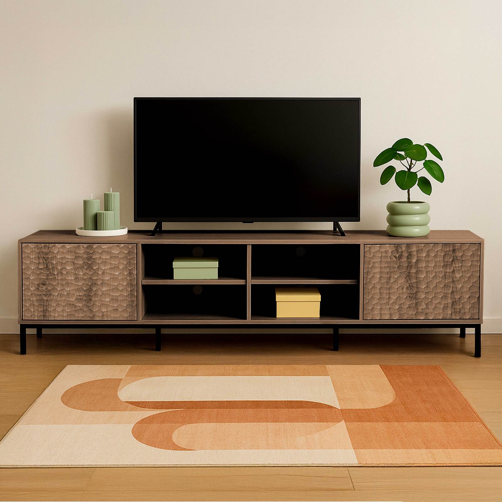 Mueble TV 200 cm efecto madera escandinavo