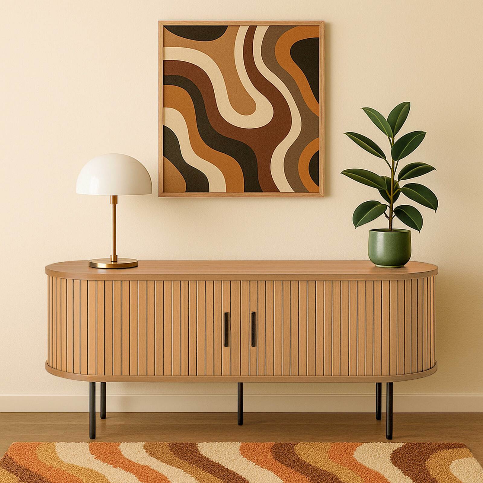 Mueble TV de MDF con decoración en melamina y acero 120 cm