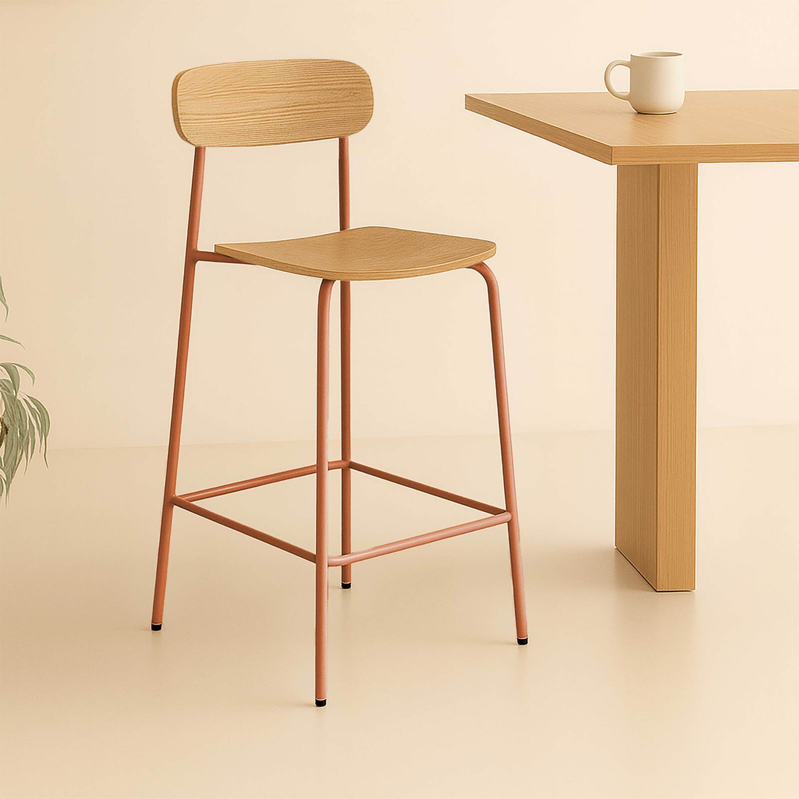 Lote de 2 sillas altas de metal y madera