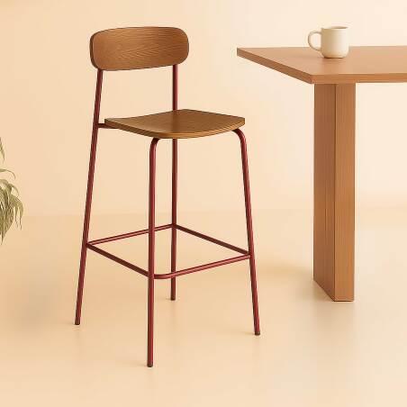 Lote de 2 sillas altas de metal y madera