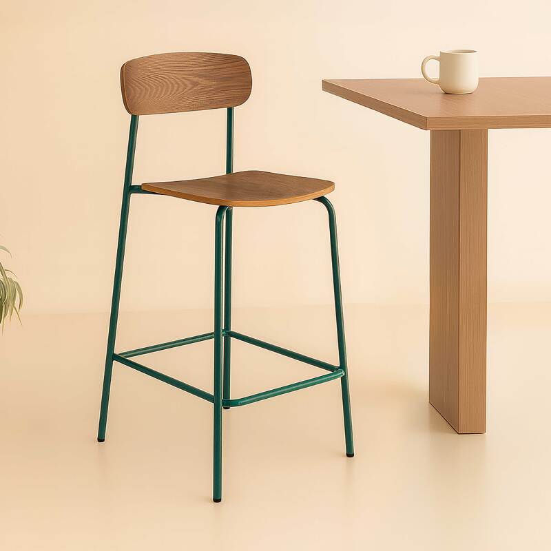 Lote de 2 sillas altas de metal y madera