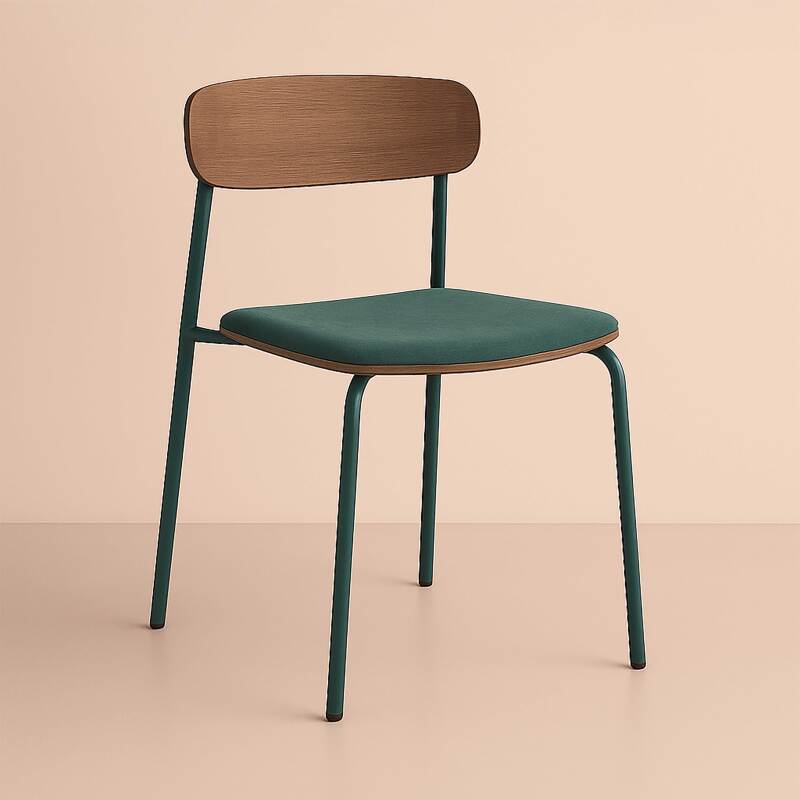 Lote de 2 sillas de metal, madera y tela