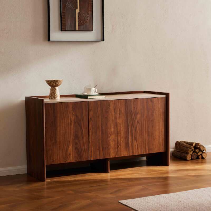 Aparador efecto madera con 3 puertas, 140 cm