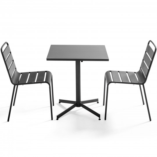 Mesa cuadrada con tablero plegable 70 x 70 cm y 2 sillas de metal (1/1)