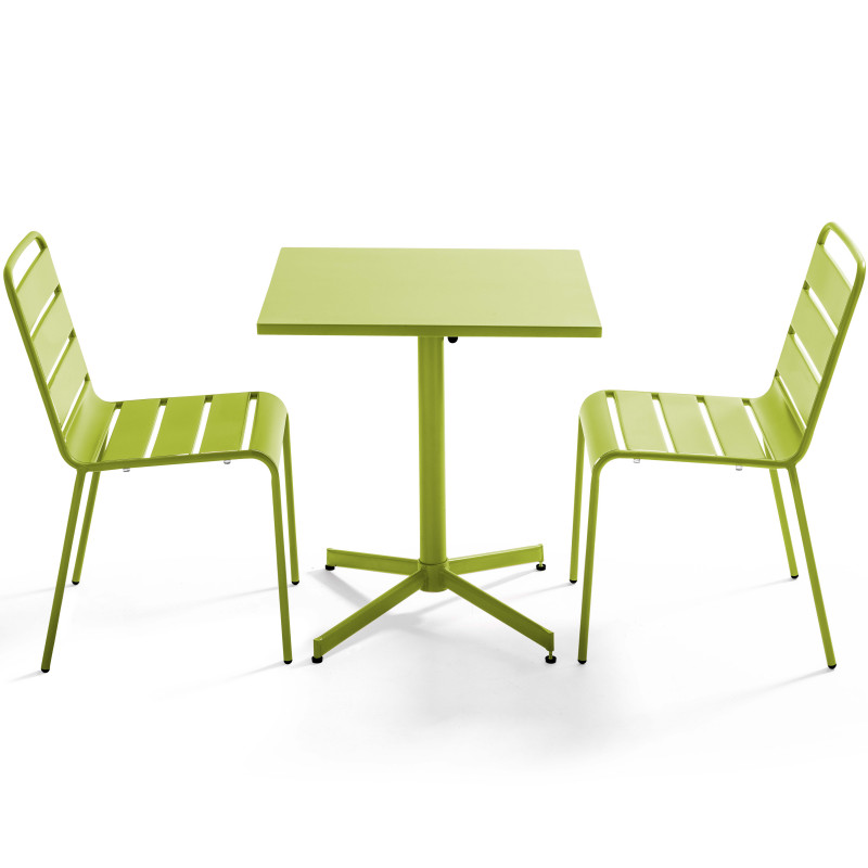 Mesa cuadrada con tablero plegable 70 x 70 cm y 2 sillas de metal