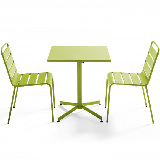 Mesa cuadrada con tablero plegable 70 x 70 cm y 2 sillas de metal