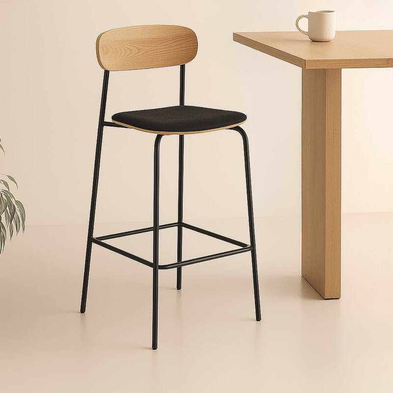 Lote de 2 sillas altas de metal, madera y tela