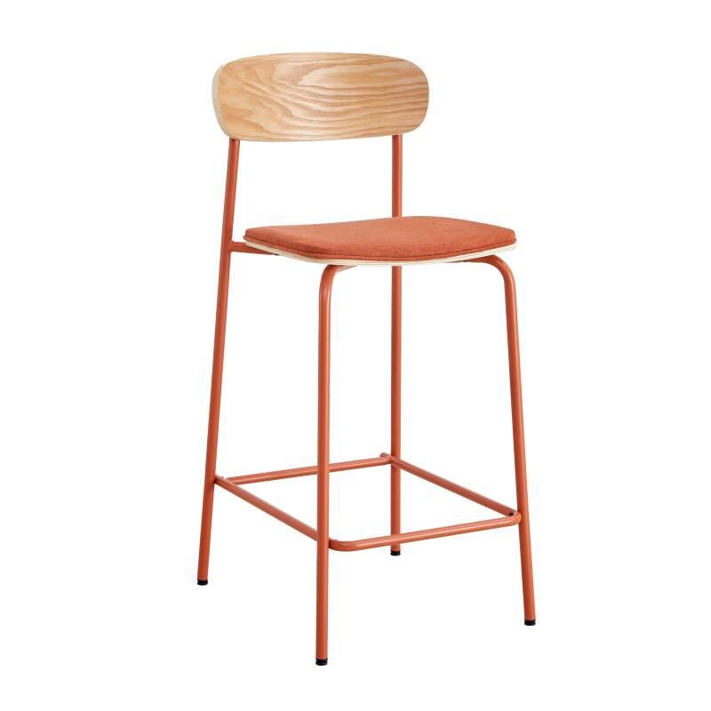 Lote de 2 sillas altas de metal, madera y tela (5/6)