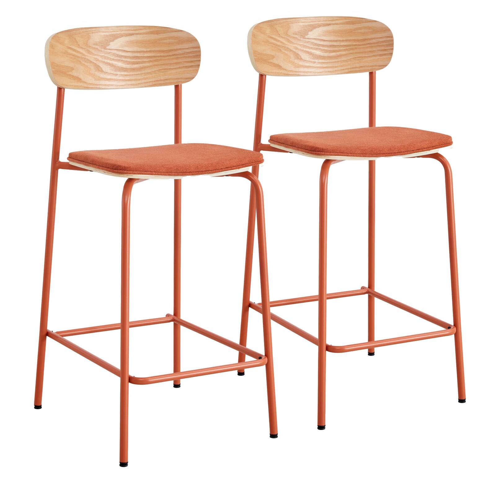 Lote de 2 sillas altas de metal, madera y tela