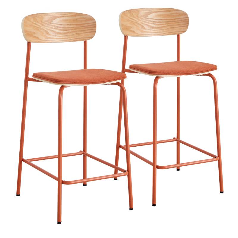 Lote de 2 sillas altas de metal, madera y tela