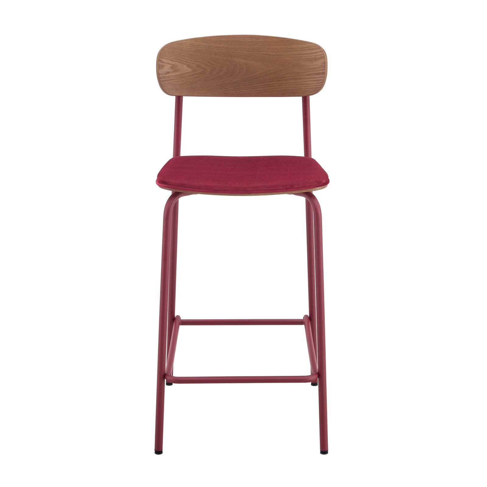 Lote de 2 sillas altas de metal, madera y tela