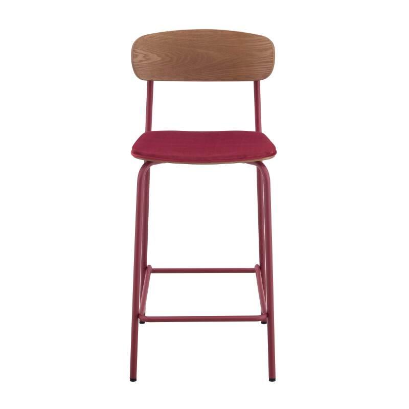 Lote de 2 sillas altas de metal, madera y tela