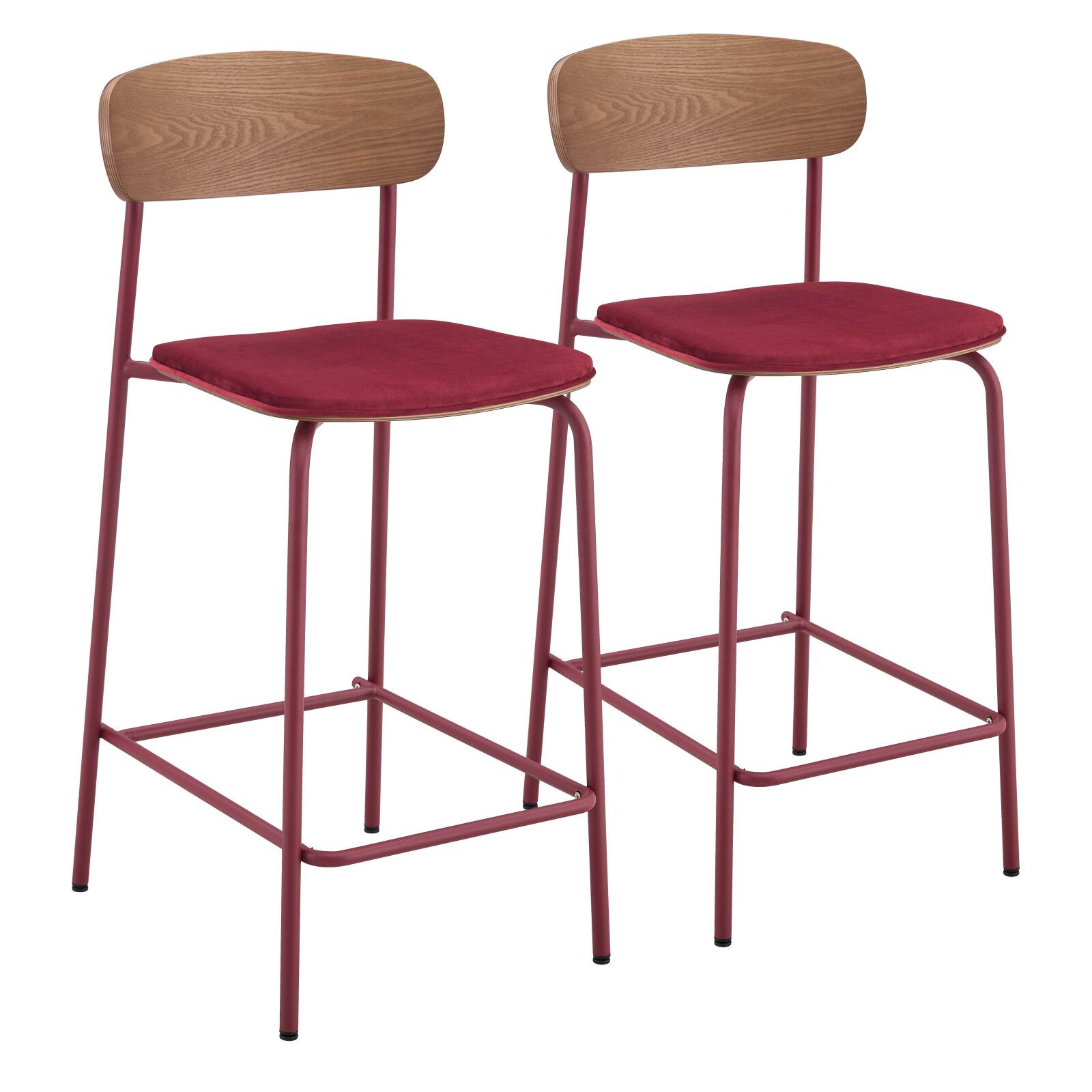 Lote de 2 sillas altas de metal, madera y tela