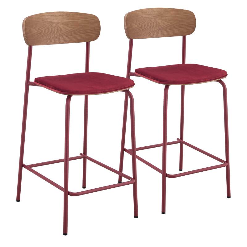 Lote de 2 sillas altas de metal, madera y tela