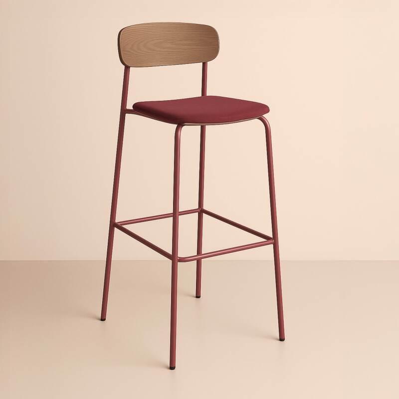 Lote de 2 sillas altas de metal, madera y tela