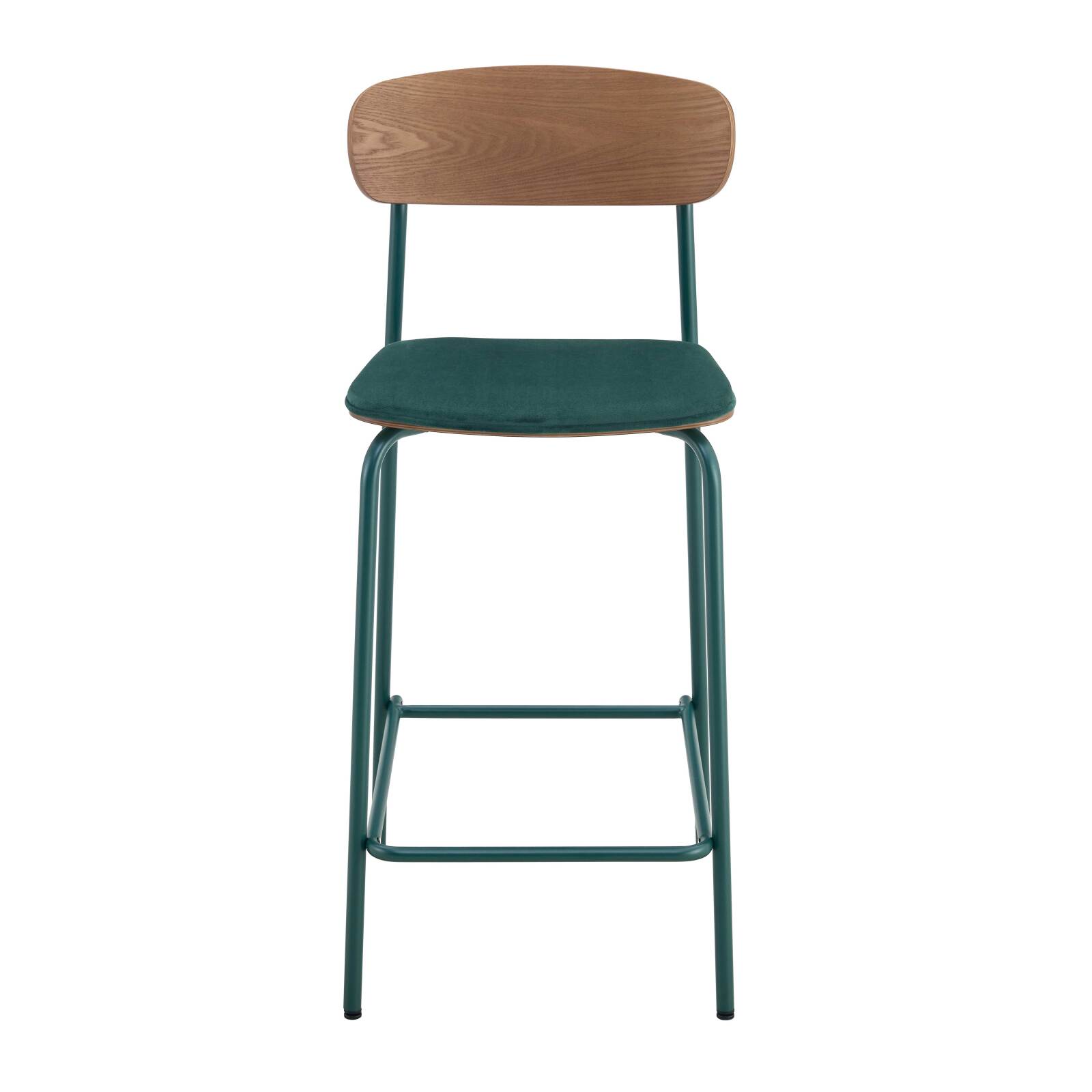 Lote de 2 sillas altas de metal, madera y tela