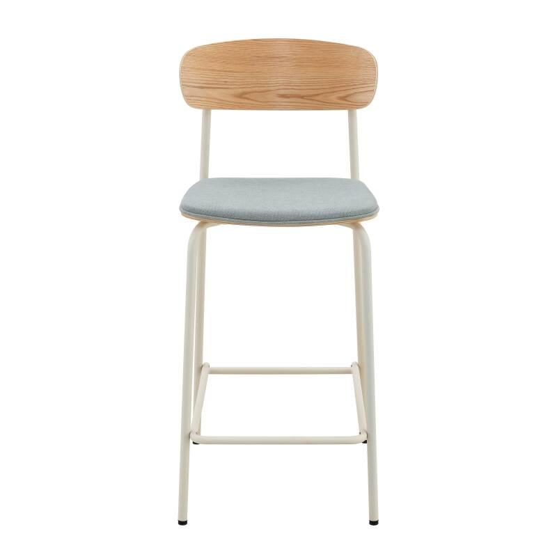 Lote de 2 sillas altas de metal, madera y tela (2/6)