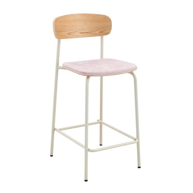 Lote de 2 sillas altas de metal, madera y tela (5/6)