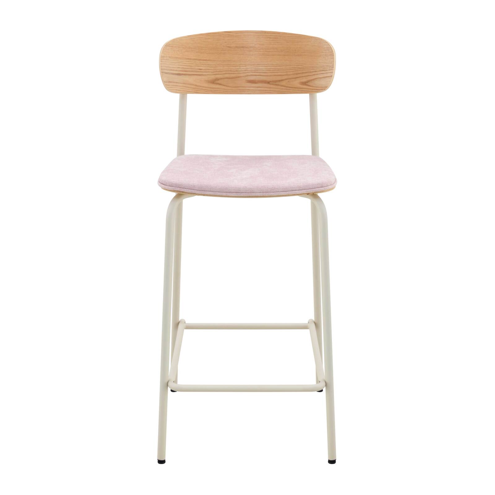 Lote de 2 sillas altas de metal, madera y tela