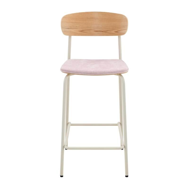 Lote de 2 sillas altas de metal, madera y tela (2/6)