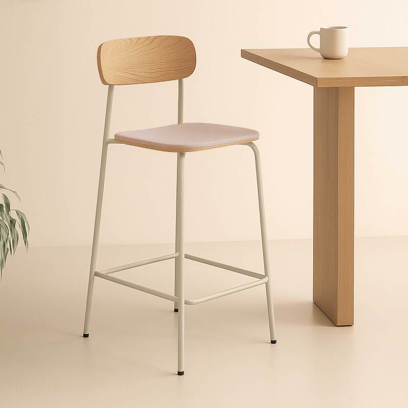 Lote de 2 sillas altas de metal, madera y tela