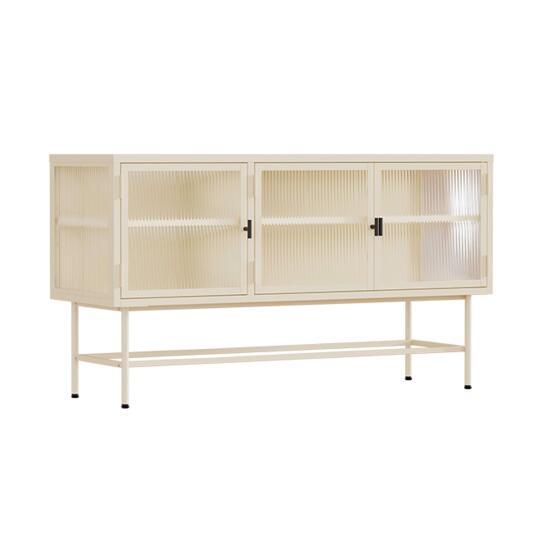 Aparador de metal y cristal 3 puertas 120 cm | Oviala