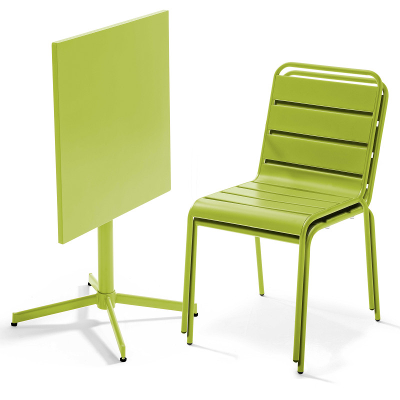 Mesa cuadrada con tablero plegable 70 x 70 cm y 2 sillas de metal