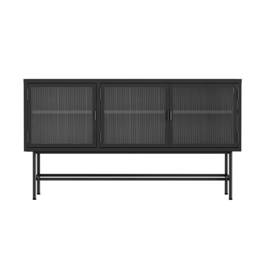 Aparador de metal y cristal 3 puertas 120 cm | Oviala