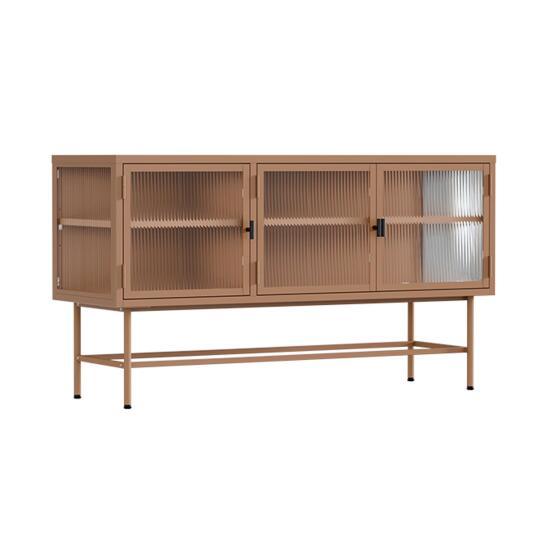 Aparador de metal y cristal 3 puertas 120 cm | Oviala
