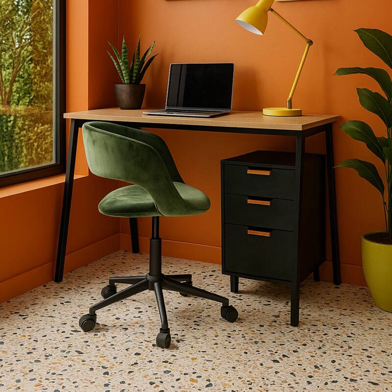 Silla de oficina de terciopelo con ruedas. (4/7)