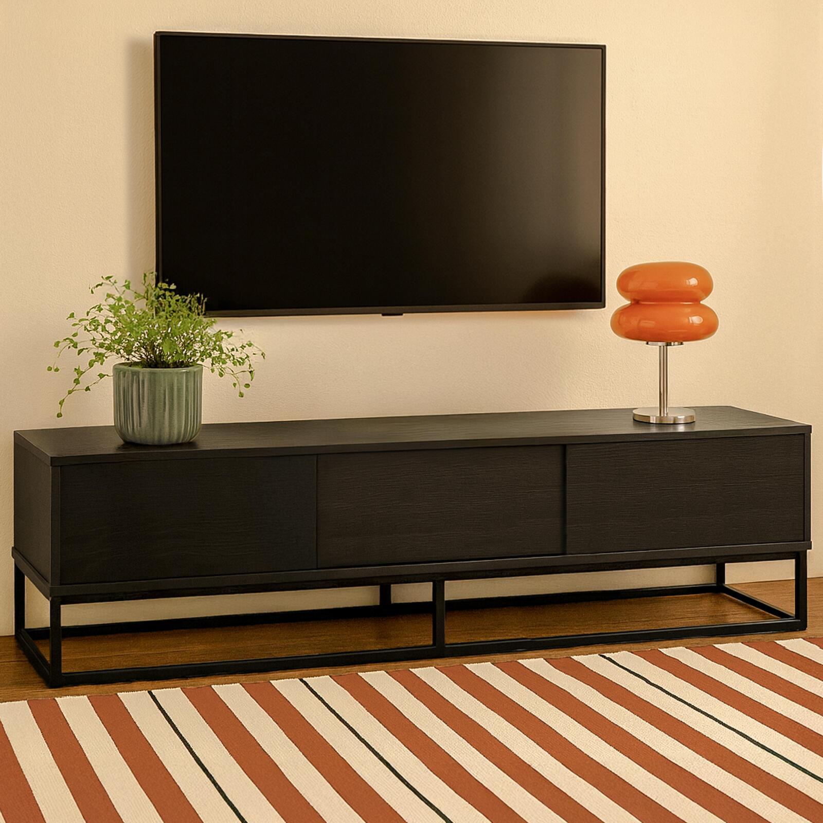 Mueble TV negro 180 cm efecto madera moderno