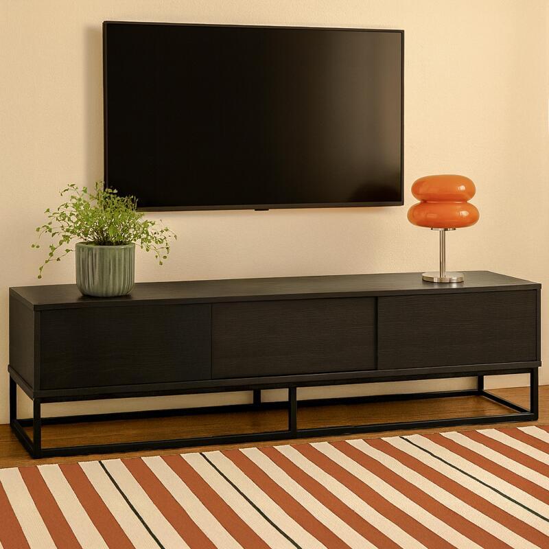 Mueble TV negro 180 cm efecto madera moderno