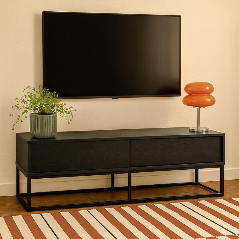 Mueble TV negro 140 cm efecto madera moderno