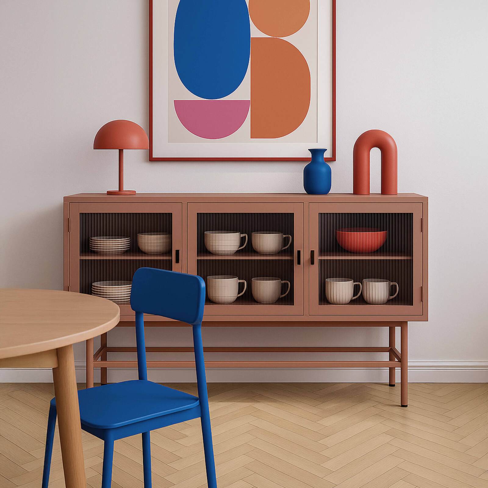 Aparador de metal y cristal 3 puertas 120 cm