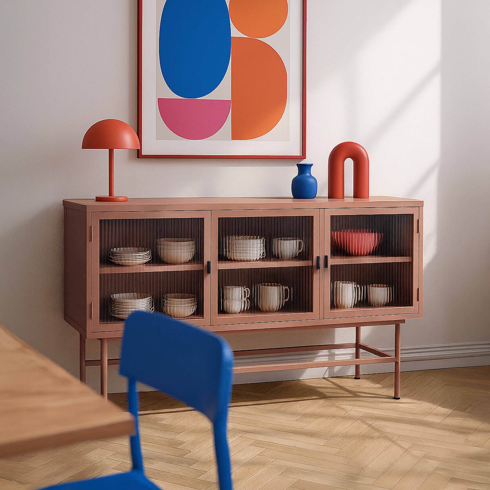 Aparador de metal y cristal 3 puertas 120 cm