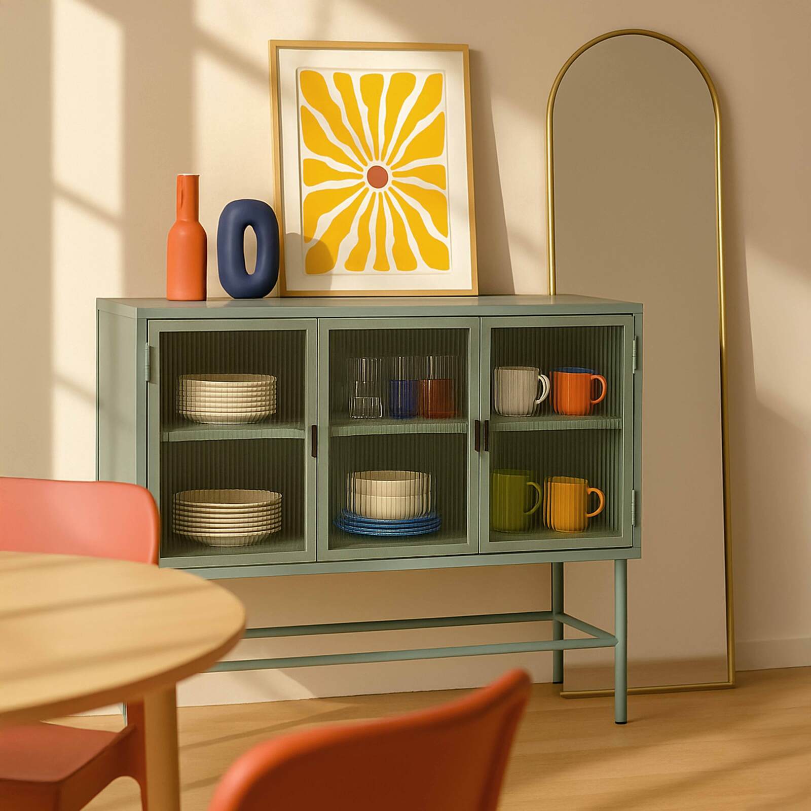 Aparador de metal y cristal 3 puertas 120 cm