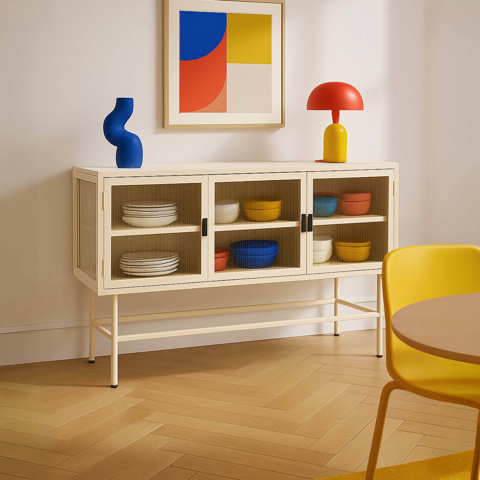 Aparador de metal y cristal 3 puertas 120 cm