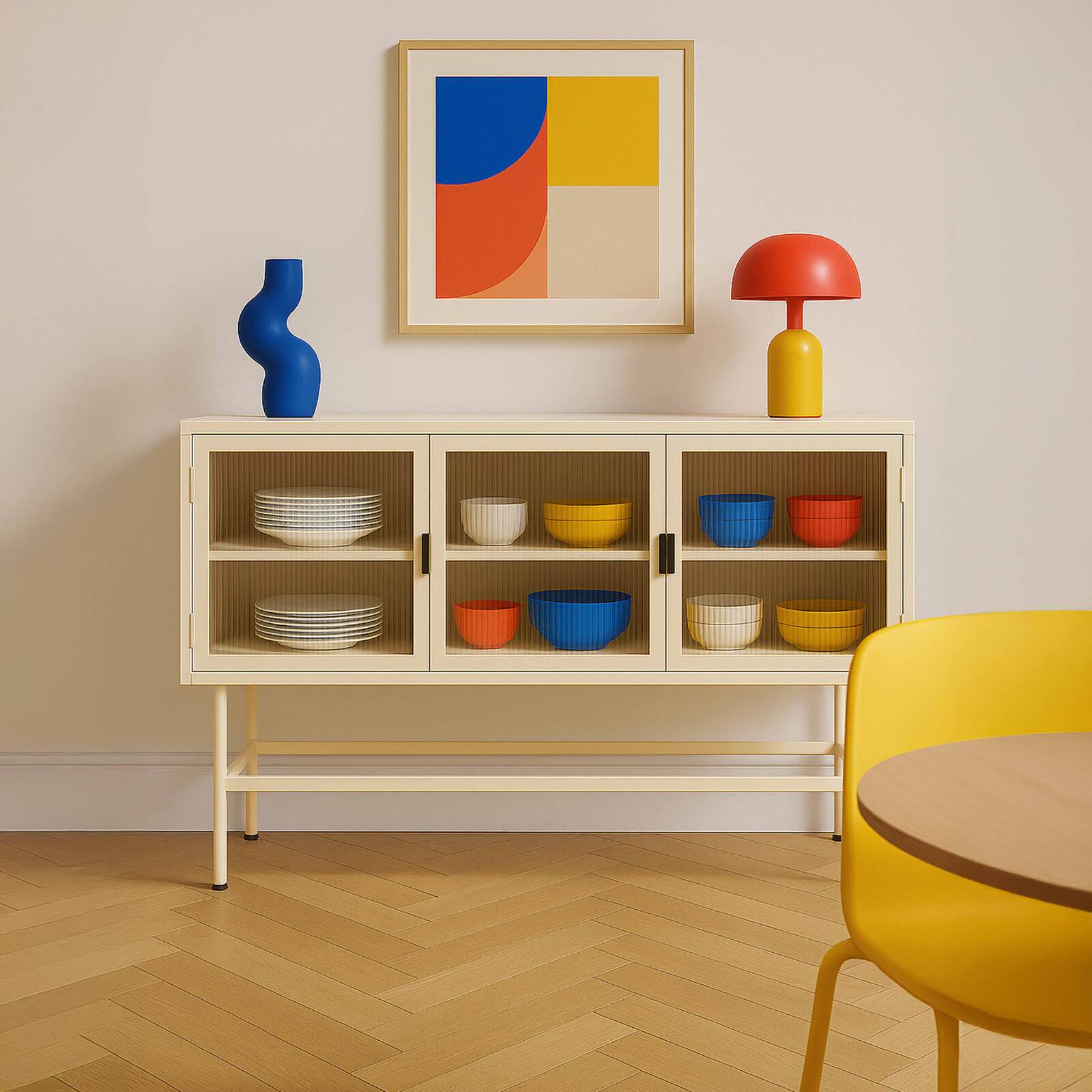 Aparador de metal y cristal 3 puertas 120 cm