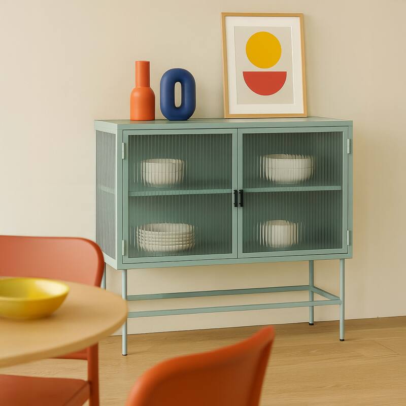 Aparador de metal y cristal 2 puertas 110 cm