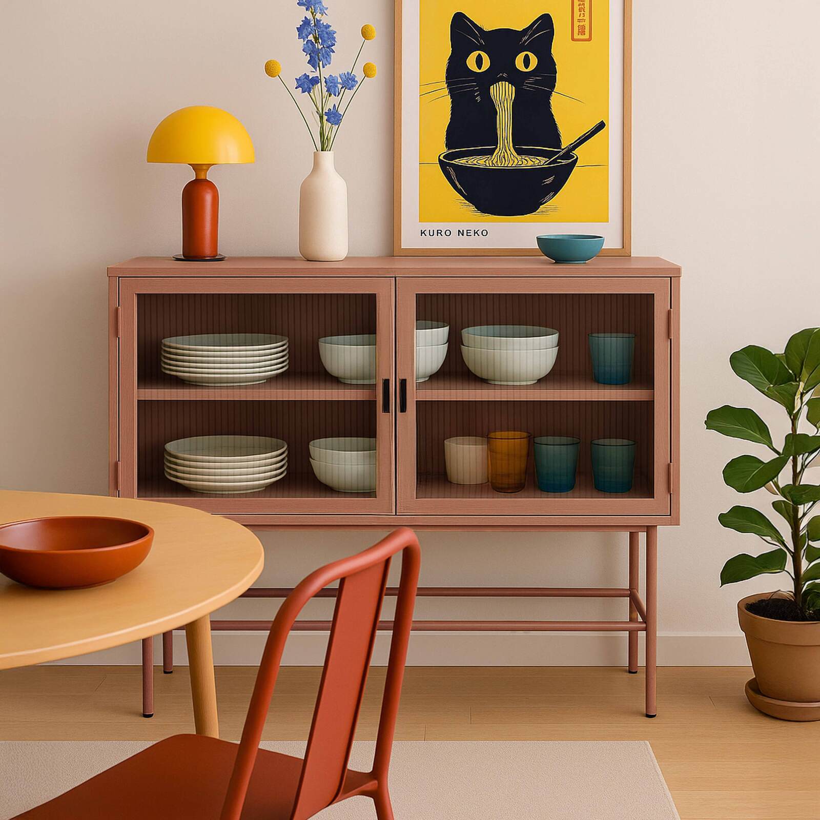 Aparador de metal y cristal 2 puertas 110 cm