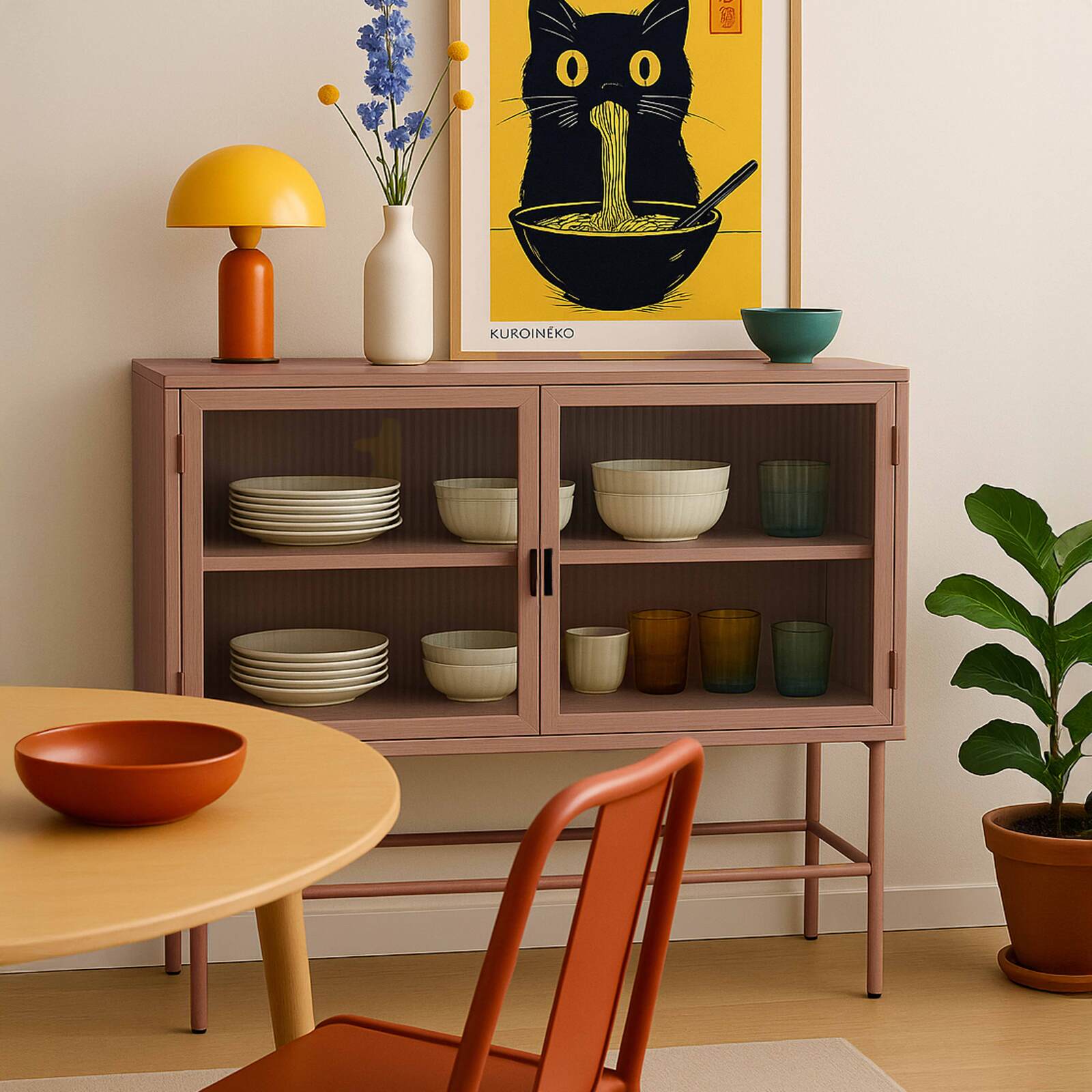 Aparador de metal y cristal 2 puertas 110 cm