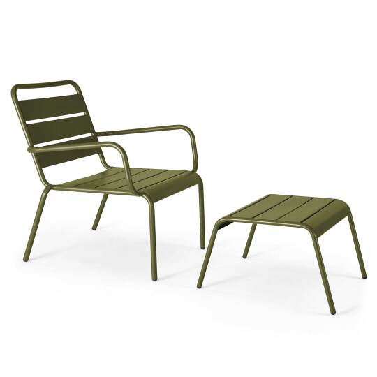 Sillón bajo y reposapiés de metal