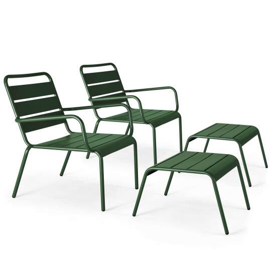Lote de 2 sillones reclinables y reposapiés bajos de metal | Oviala
