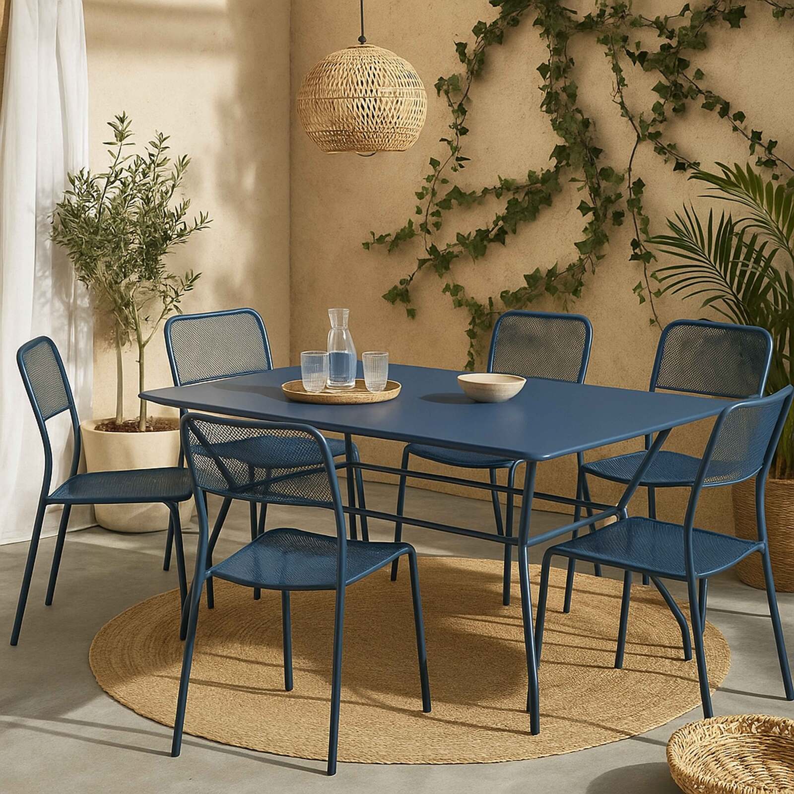 Mesa de jardín de metal 140x80 cm y 6 sillas