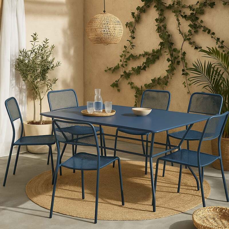 Mesa de jardín de metal 140x80 cm y 6 sillas