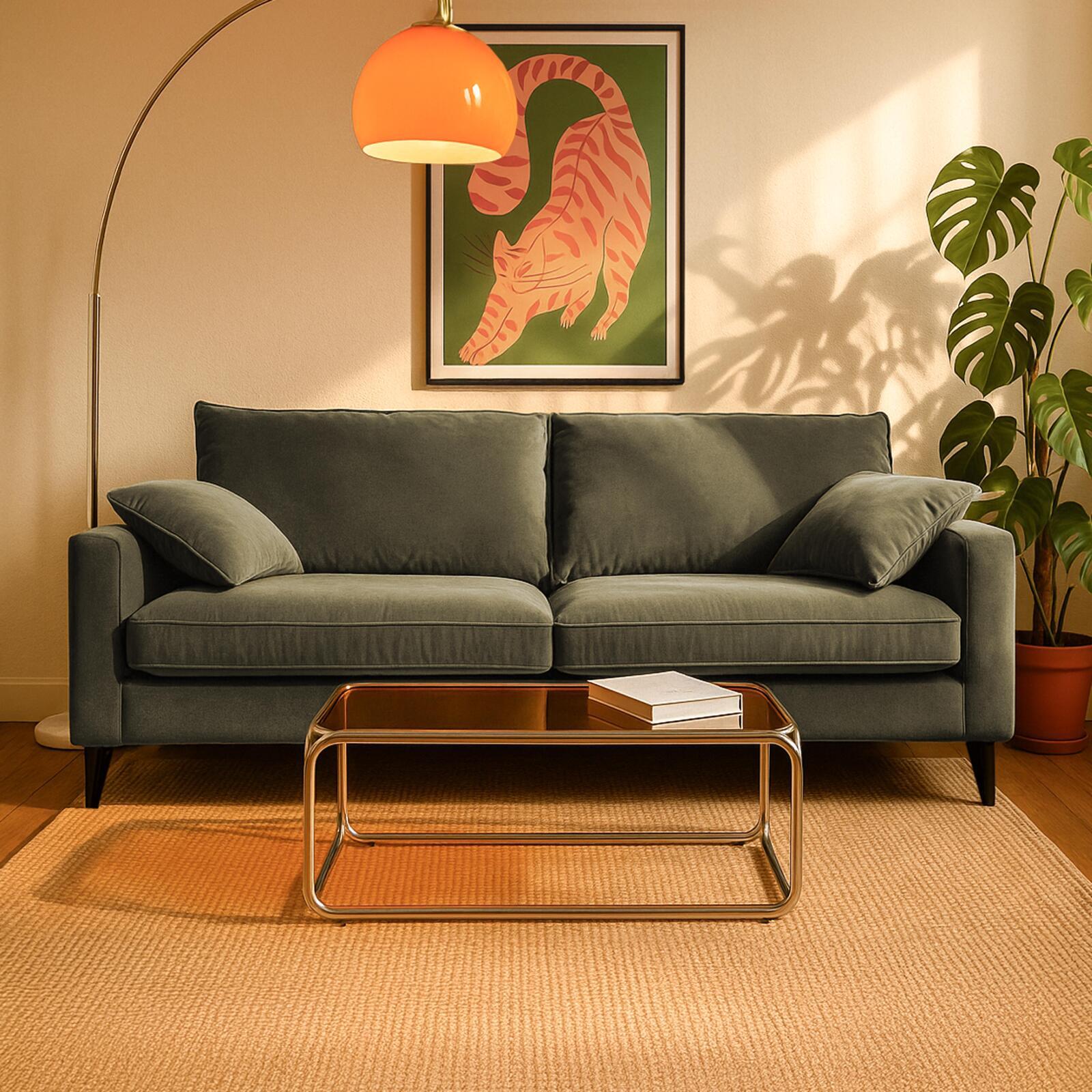 Sofá cama de 3 plazas de terciopelo desenfundable y cojines