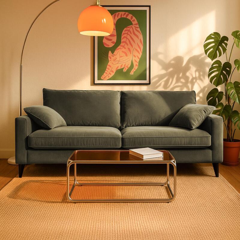 Sofá cama de 3 plazas de terciopelo desenfundable y cojines